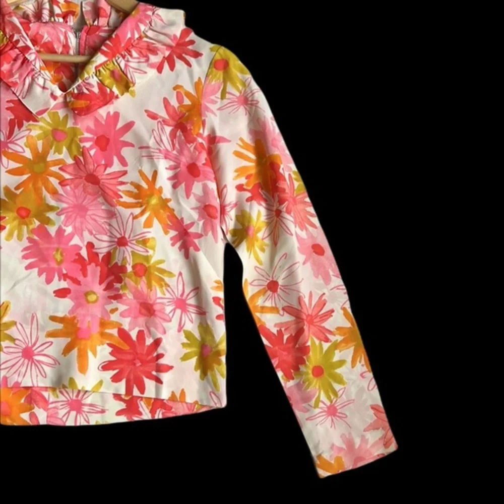 Vintage Carol Brent Pink Floral Print Ruffle Neckline Top - Picture 6 of 9